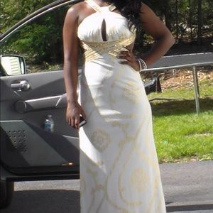Ivory and Gold Prom Dress